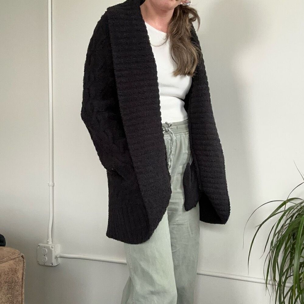 Barefoot Dreams CozyChic Chenille Shawl Cardi Thick Black